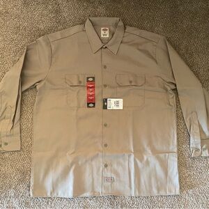 Dickies Long Sleeve Twill Button-Up Shirt, Khaki